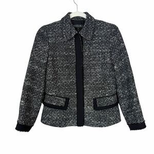Lafayette 148 New York Jacket Womens Size 0 Black White Wool Blend Tweed Snap Up